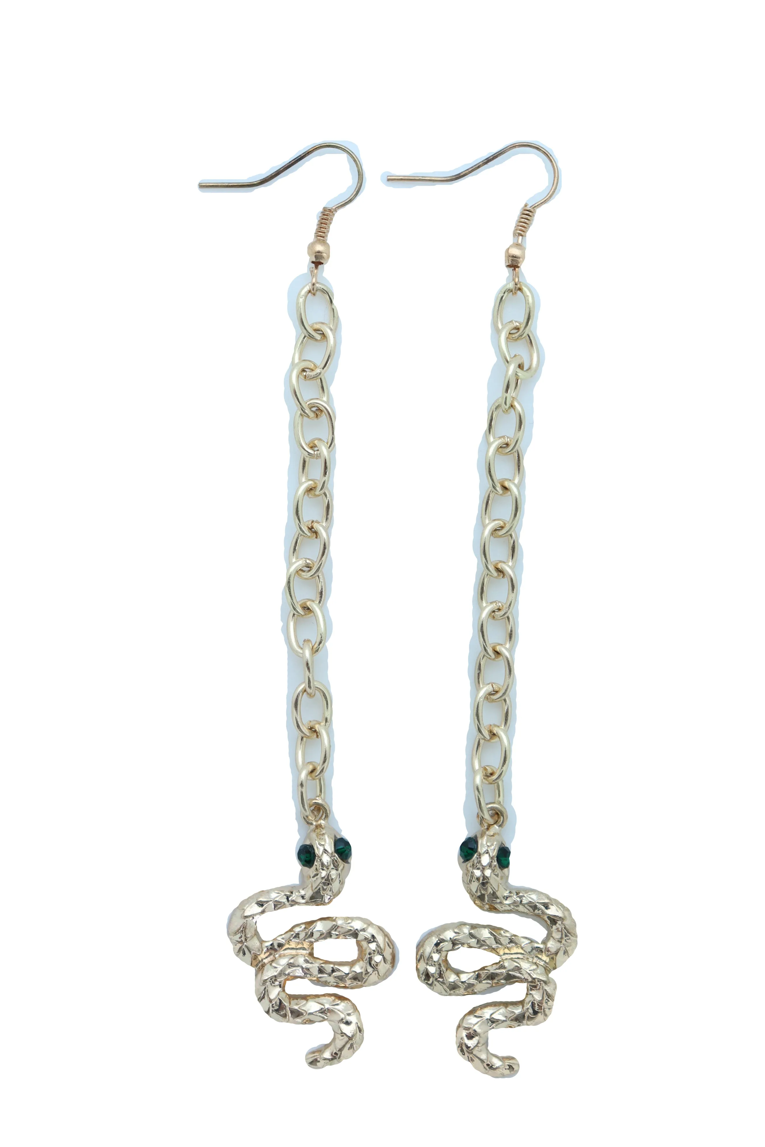 Long Gold Metal Chain Snake Charm Dangle Earrings