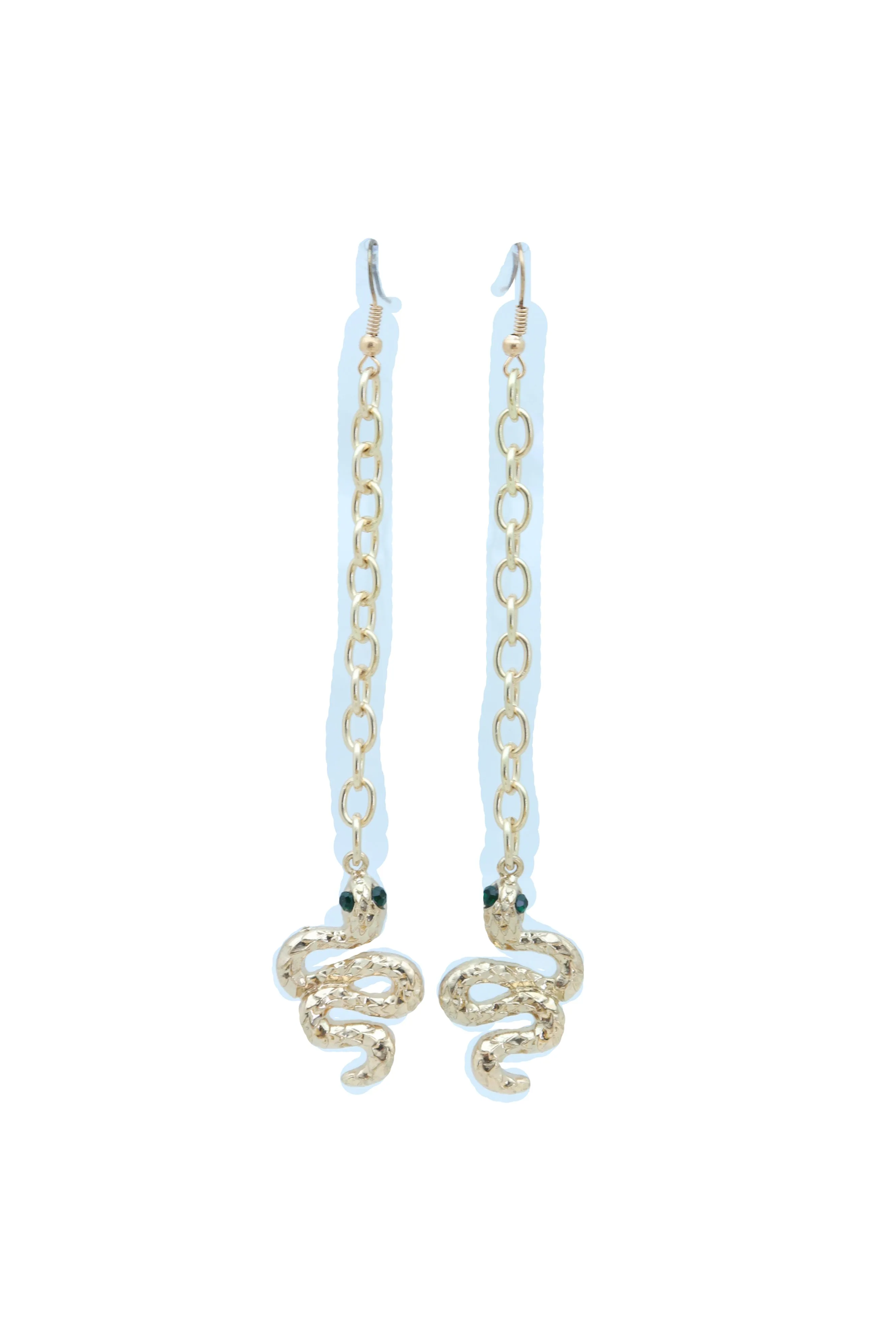 Long Gold Metal Chain Snake Charm Dangle Earrings