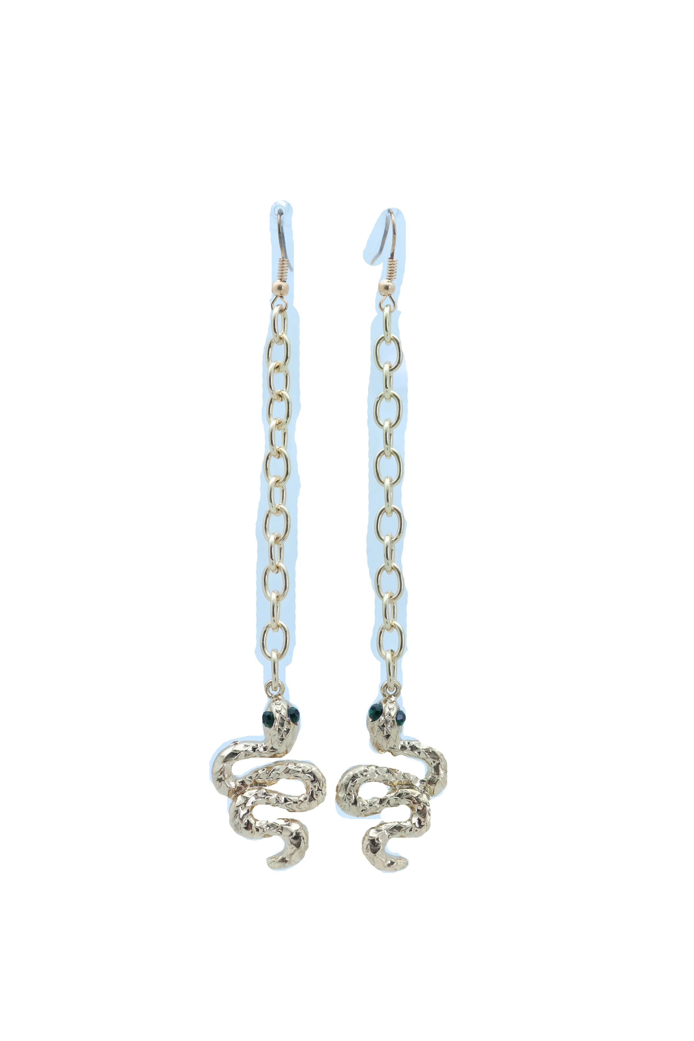 Long Gold Metal Chain Snake Charm Dangle Earrings