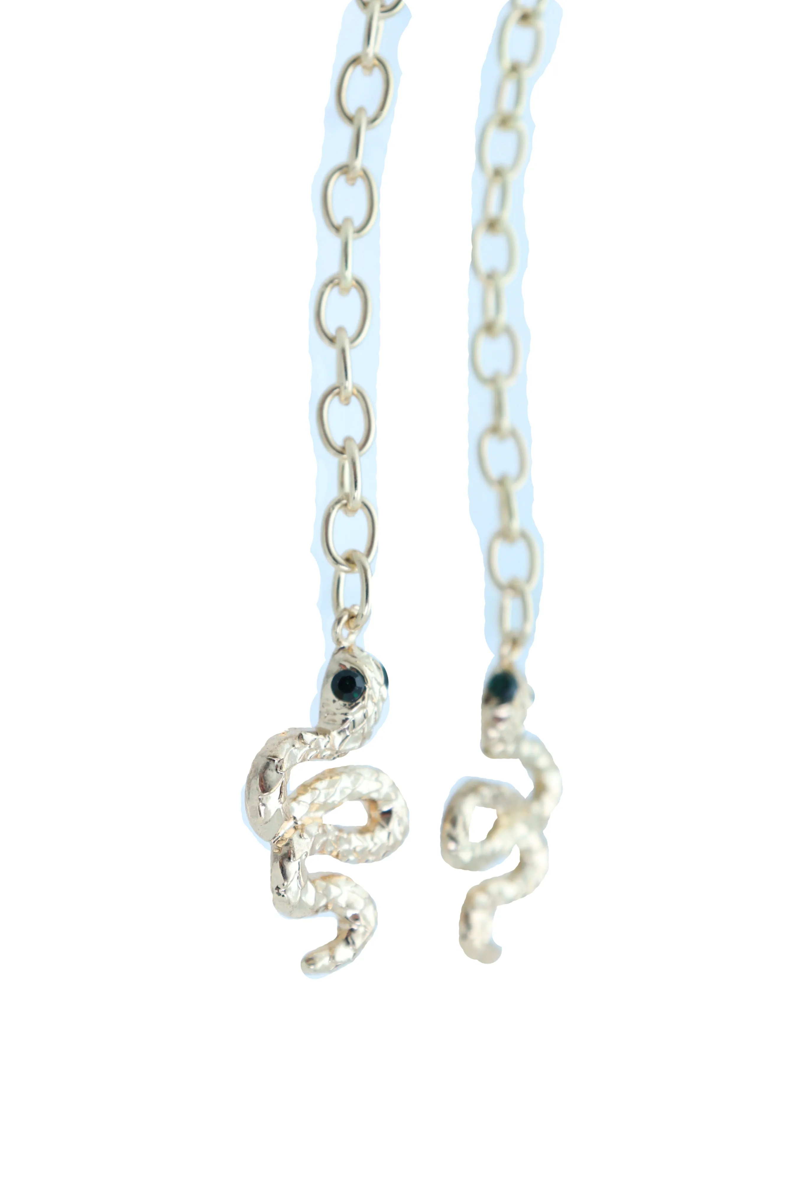 Long Gold Metal Chain Snake Charm Dangle Earrings