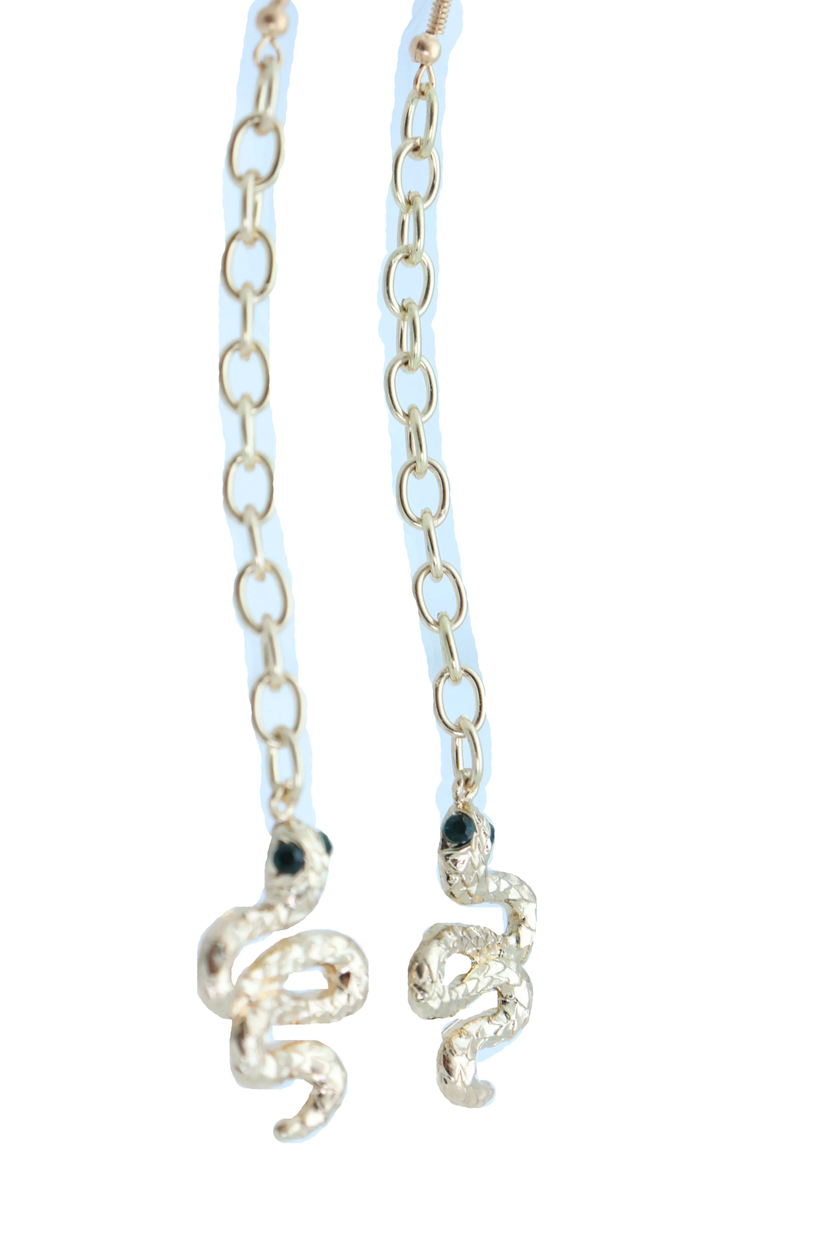 Long Gold Metal Chain Snake Charm Dangle Earrings