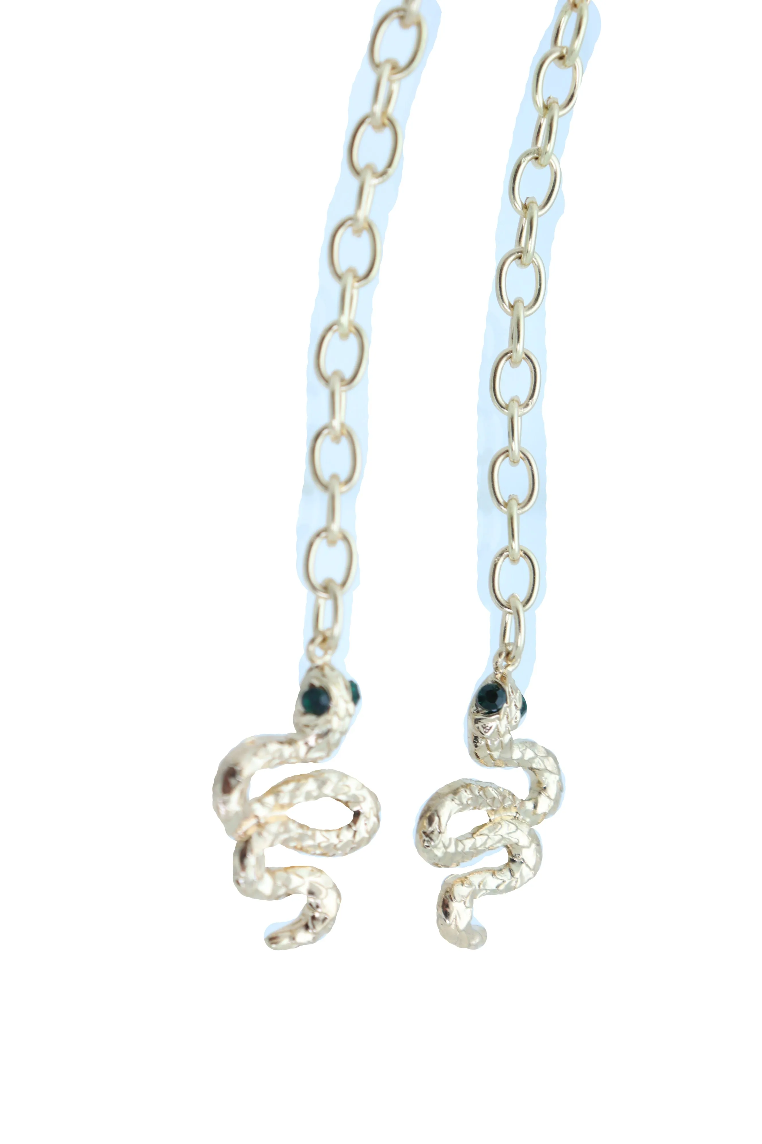 Long Gold Metal Chain Snake Charm Dangle Earrings
