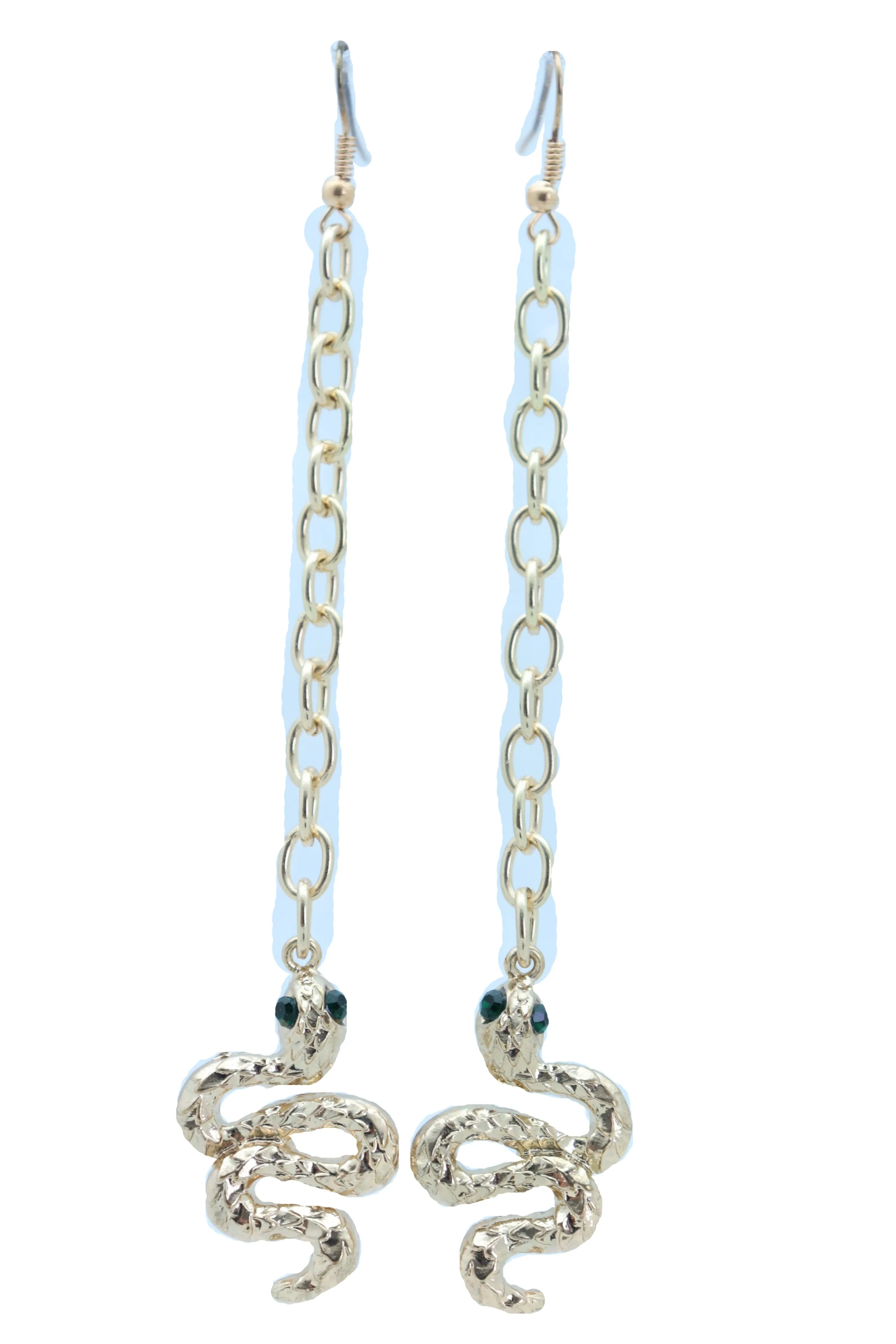 Long Gold Metal Chain Snake Charm Dangle Earrings