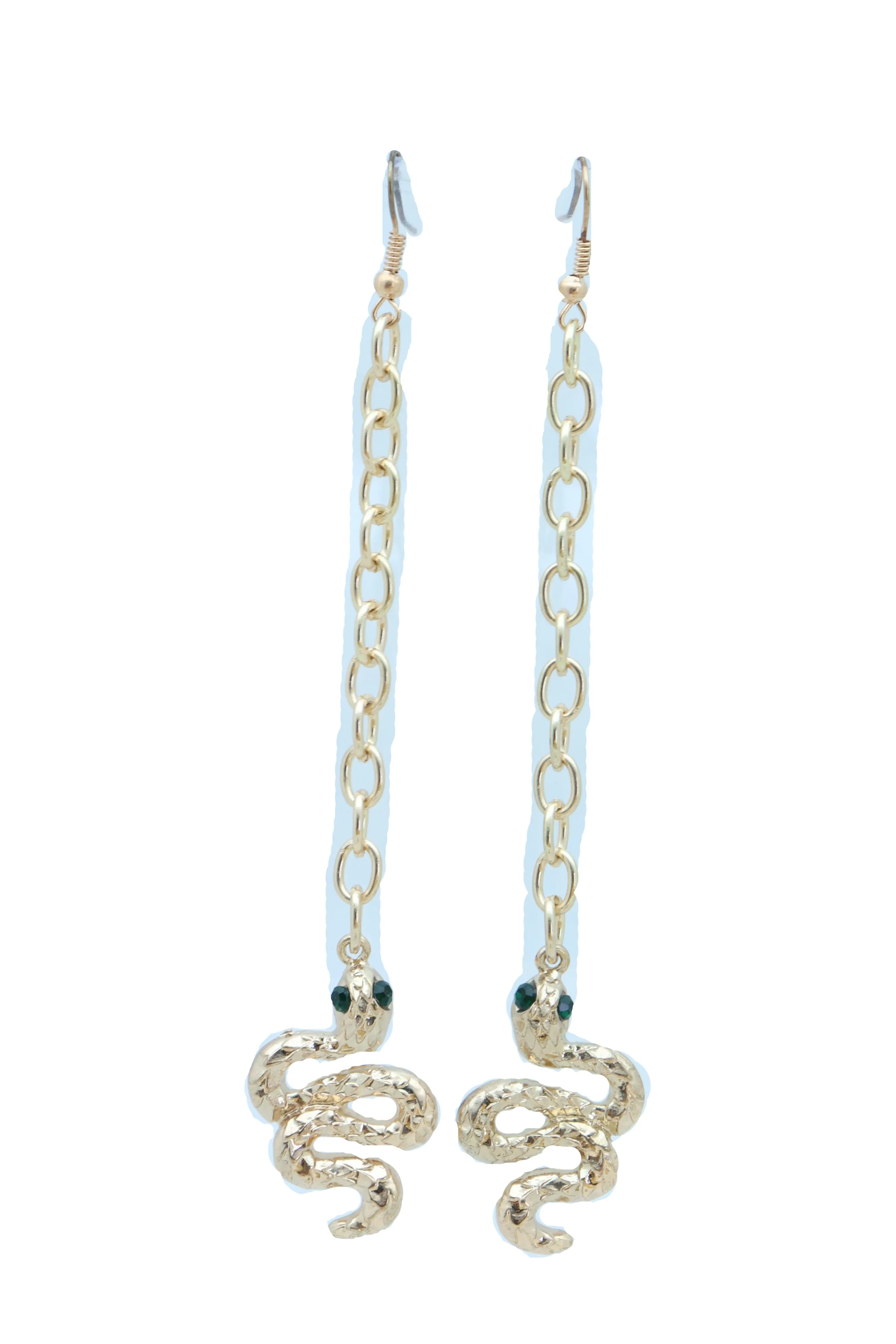 Long Gold Metal Chain Snake Charm Dangle Earrings