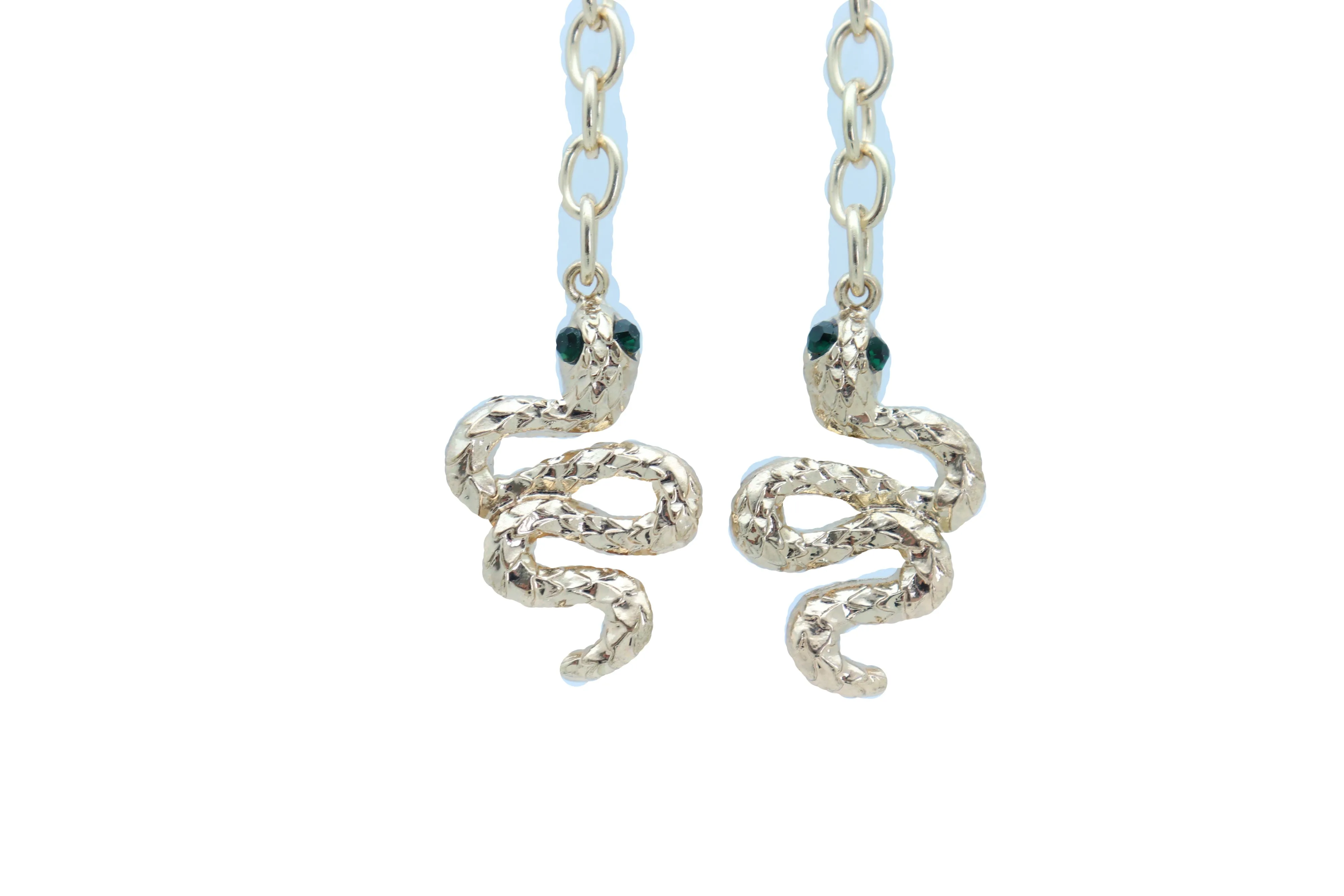 Long Gold Metal Chain Snake Charm Dangle Earrings