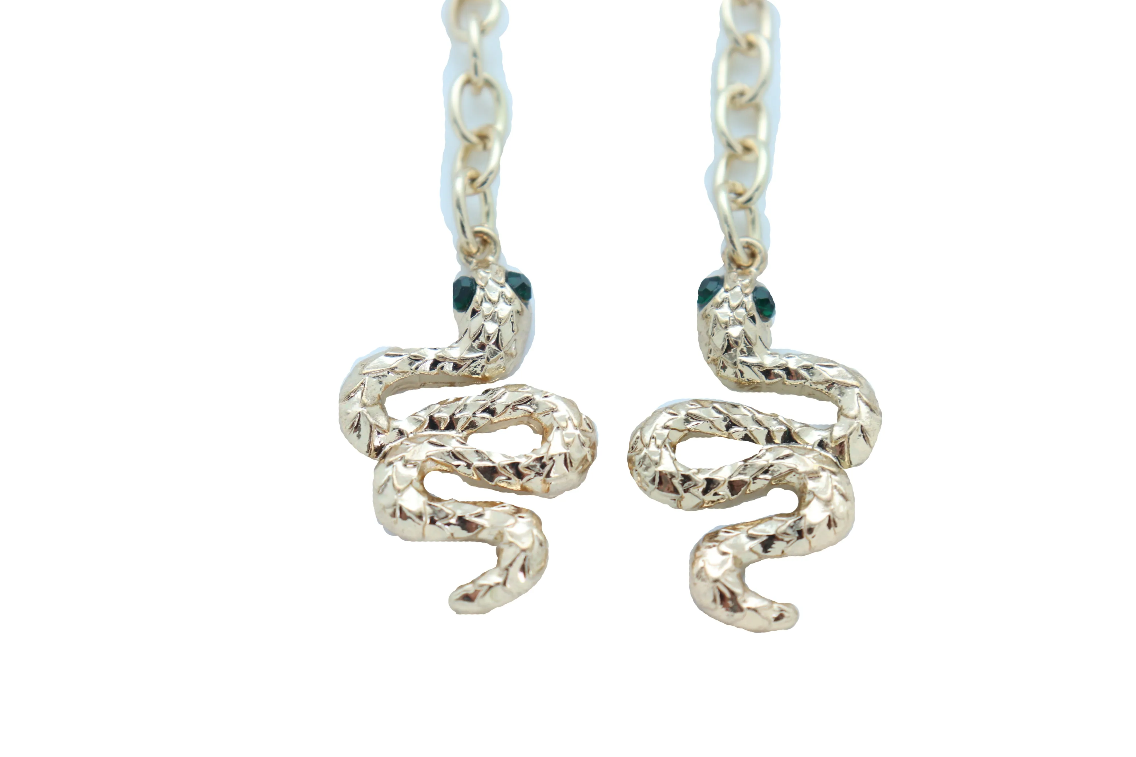 Long Gold Metal Chain Snake Charm Dangle Earrings