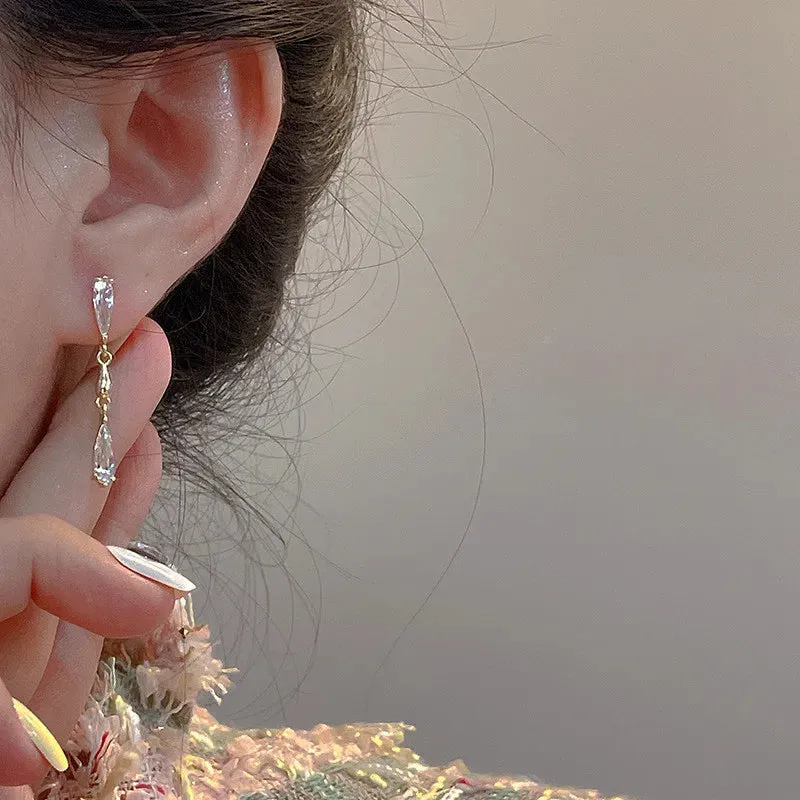 Long Tassel Zircon Luxury Full Rhinestone Gold Drop Korean Earring