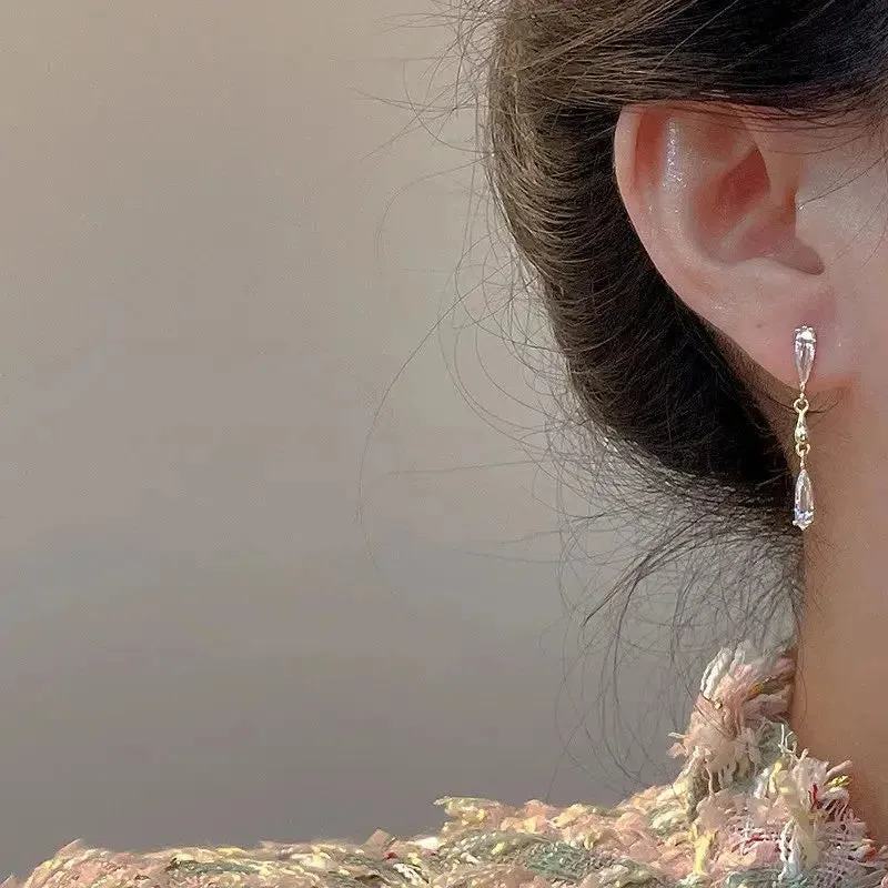 Long Tassel Zircon Luxury Full Rhinestone Gold Drop Korean Earring