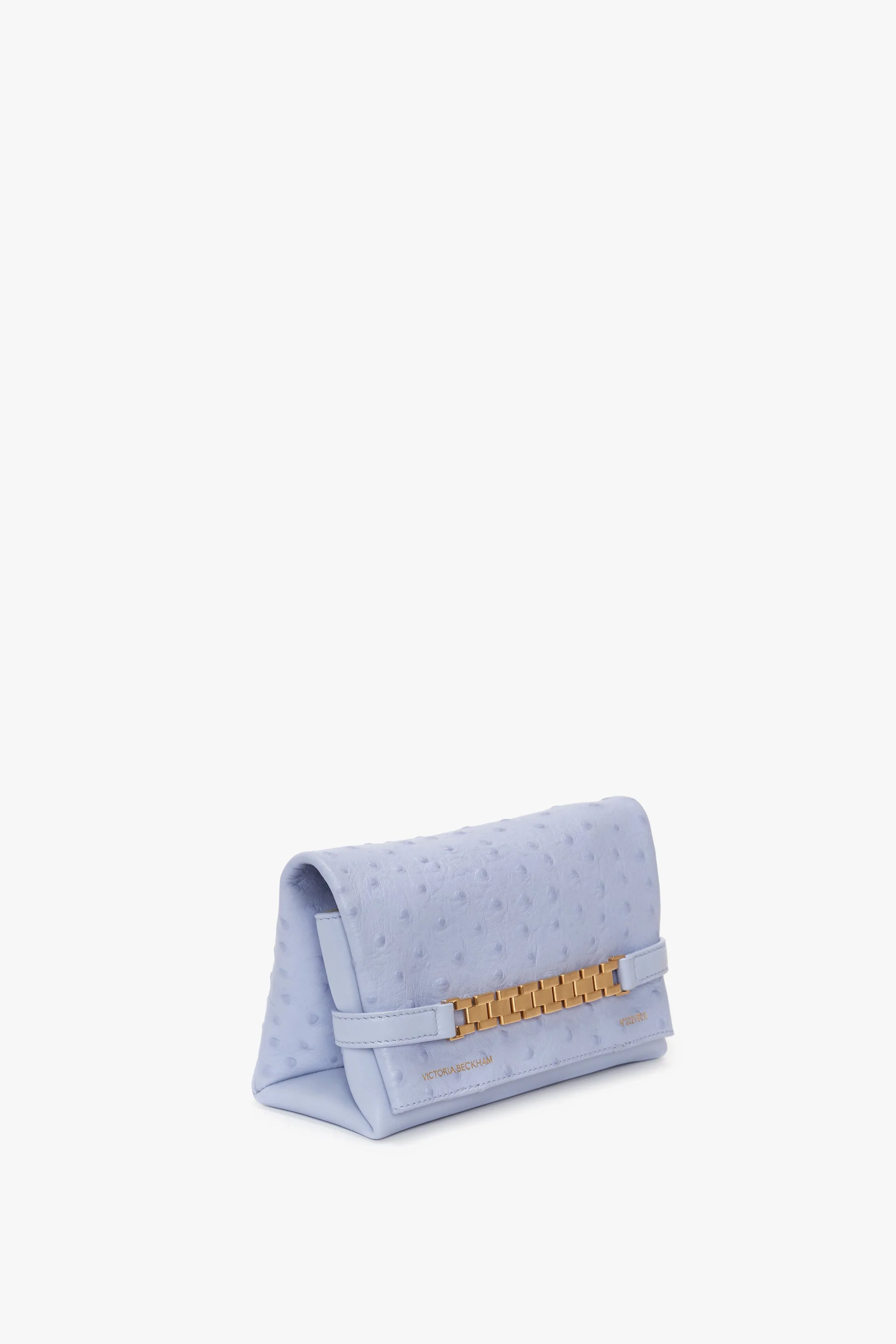 Mini Chain Pouch Bag With Long Strap In Frost Ostrich-Effect Leather