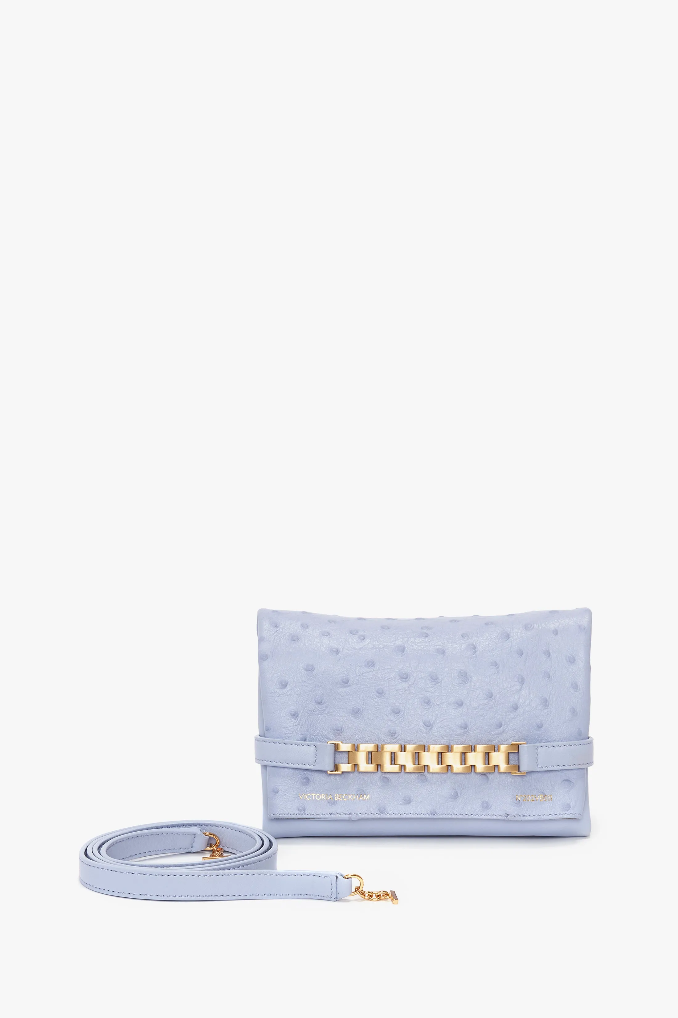 Mini Chain Pouch Bag With Long Strap In Frost Ostrich-Effect Leather