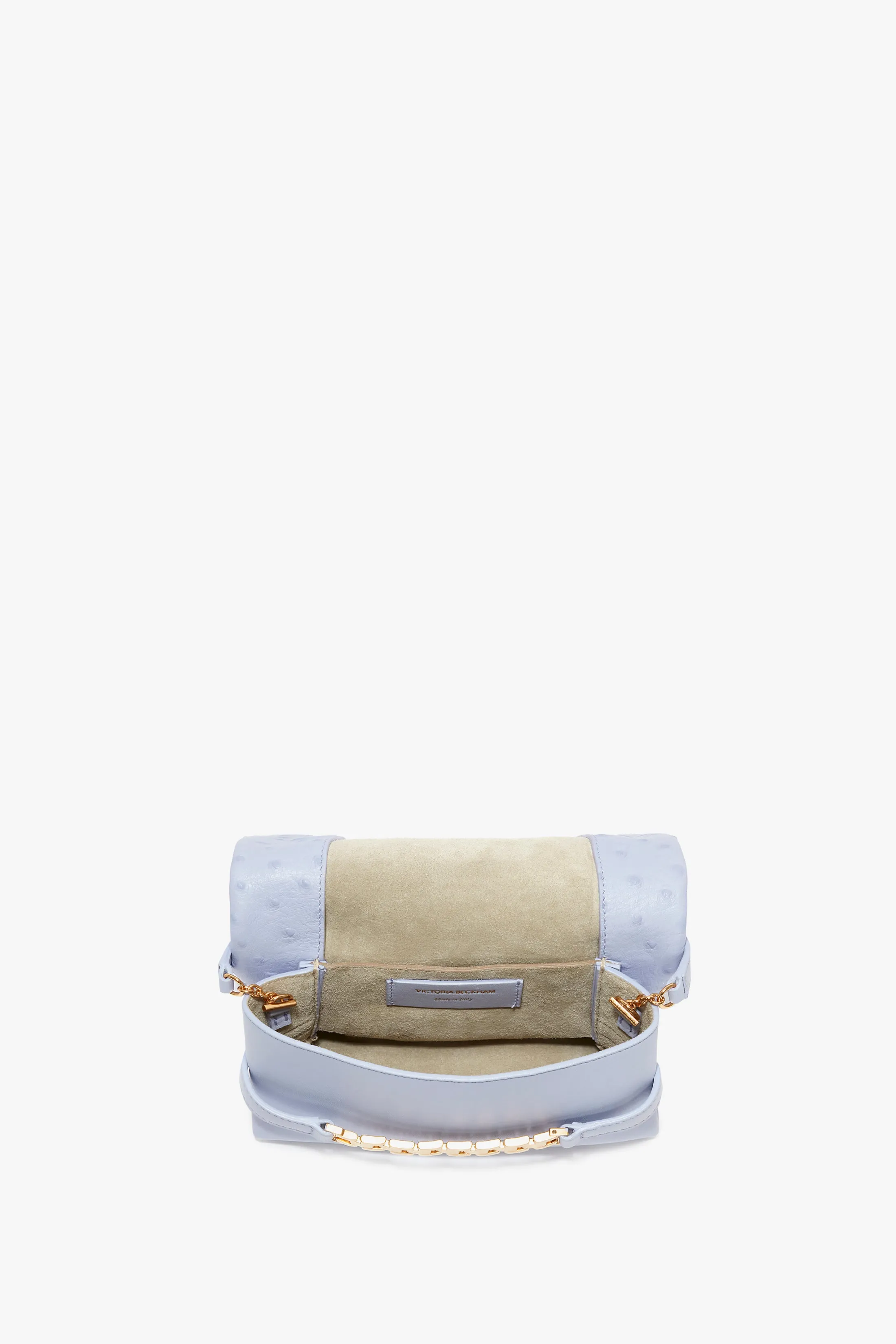 Mini Chain Pouch Bag With Long Strap In Frost Ostrich-Effect Leather