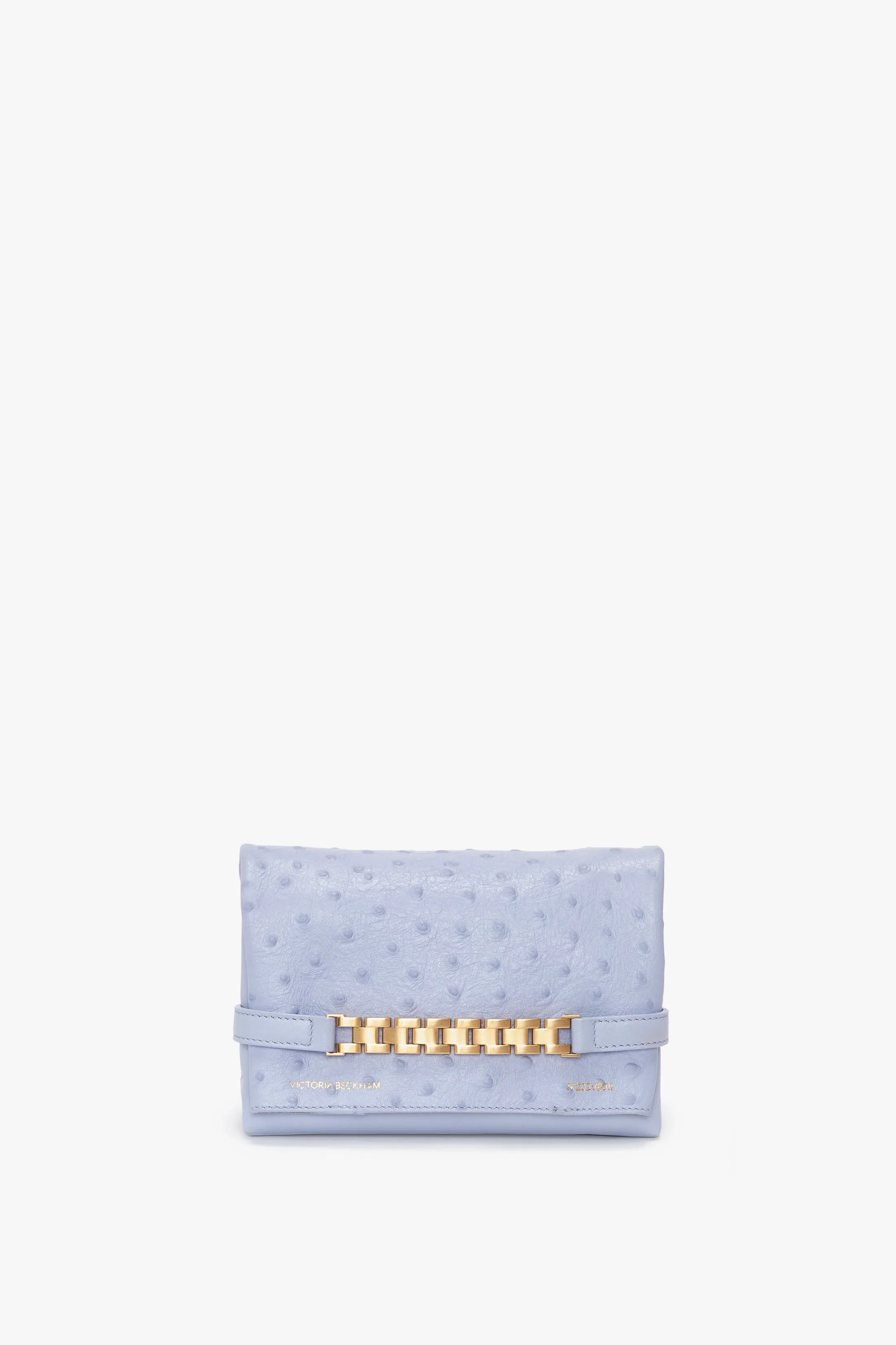 Mini Chain Pouch Bag With Long Strap In Frost Ostrich-Effect Leather
