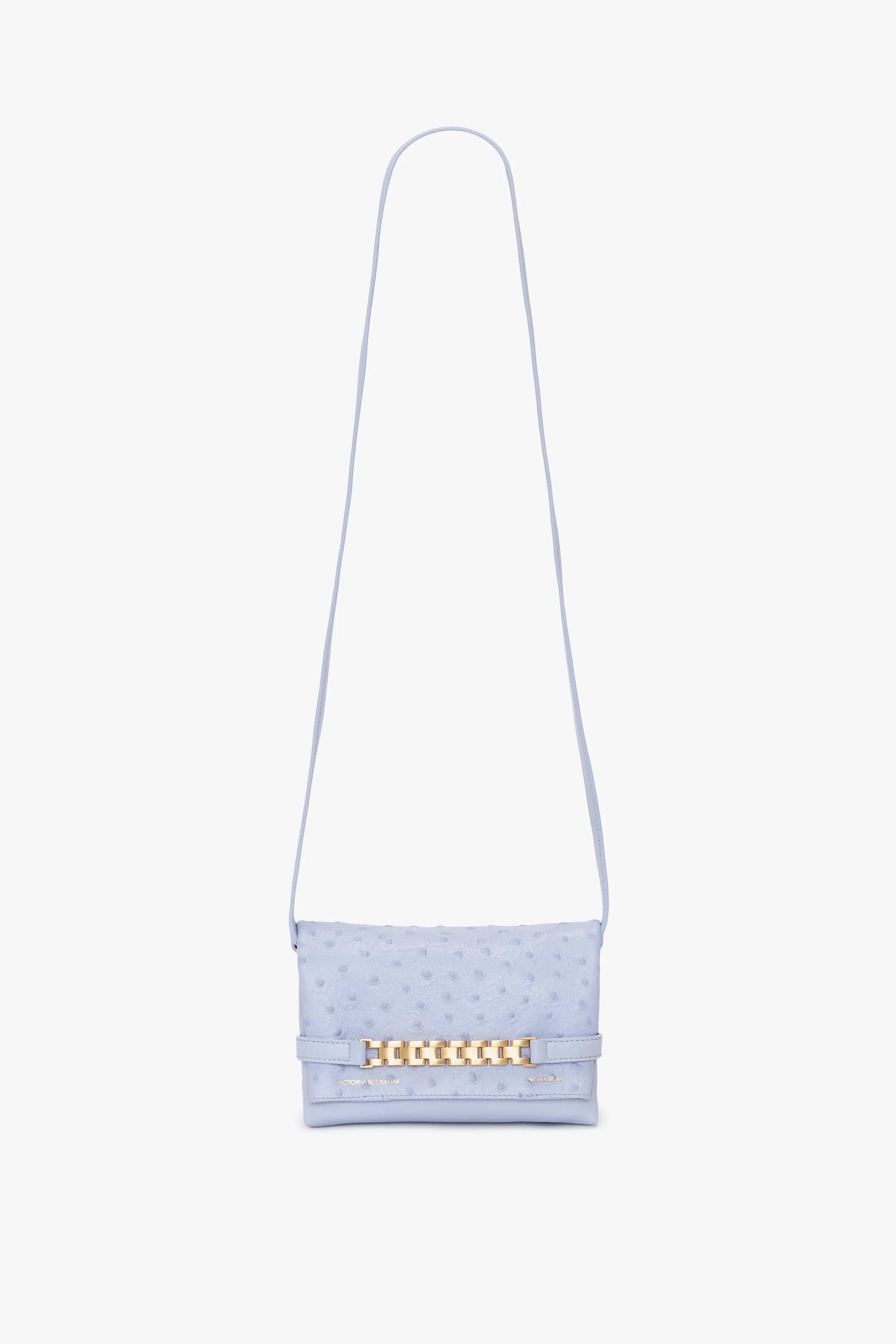 Mini Chain Pouch Bag With Long Strap In Frost Ostrich-Effect Leather
