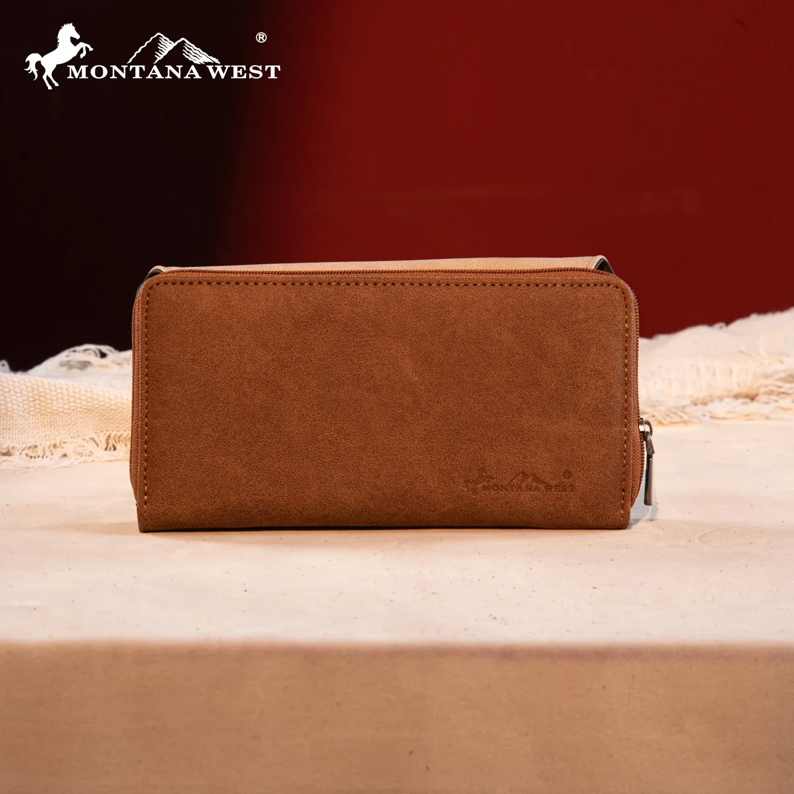 Montana West Embroidered Collection Long Wallet-Tan