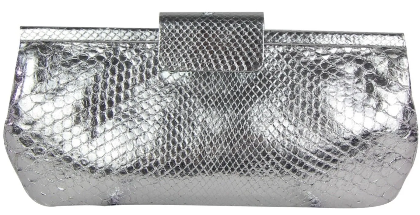Nancy Gonzalez | Silver Snakeskin clutch