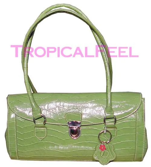 NEW Womens Avocado GREEN Dual Handle Croco Crocodile Pattern Tube HANDBAG BAG