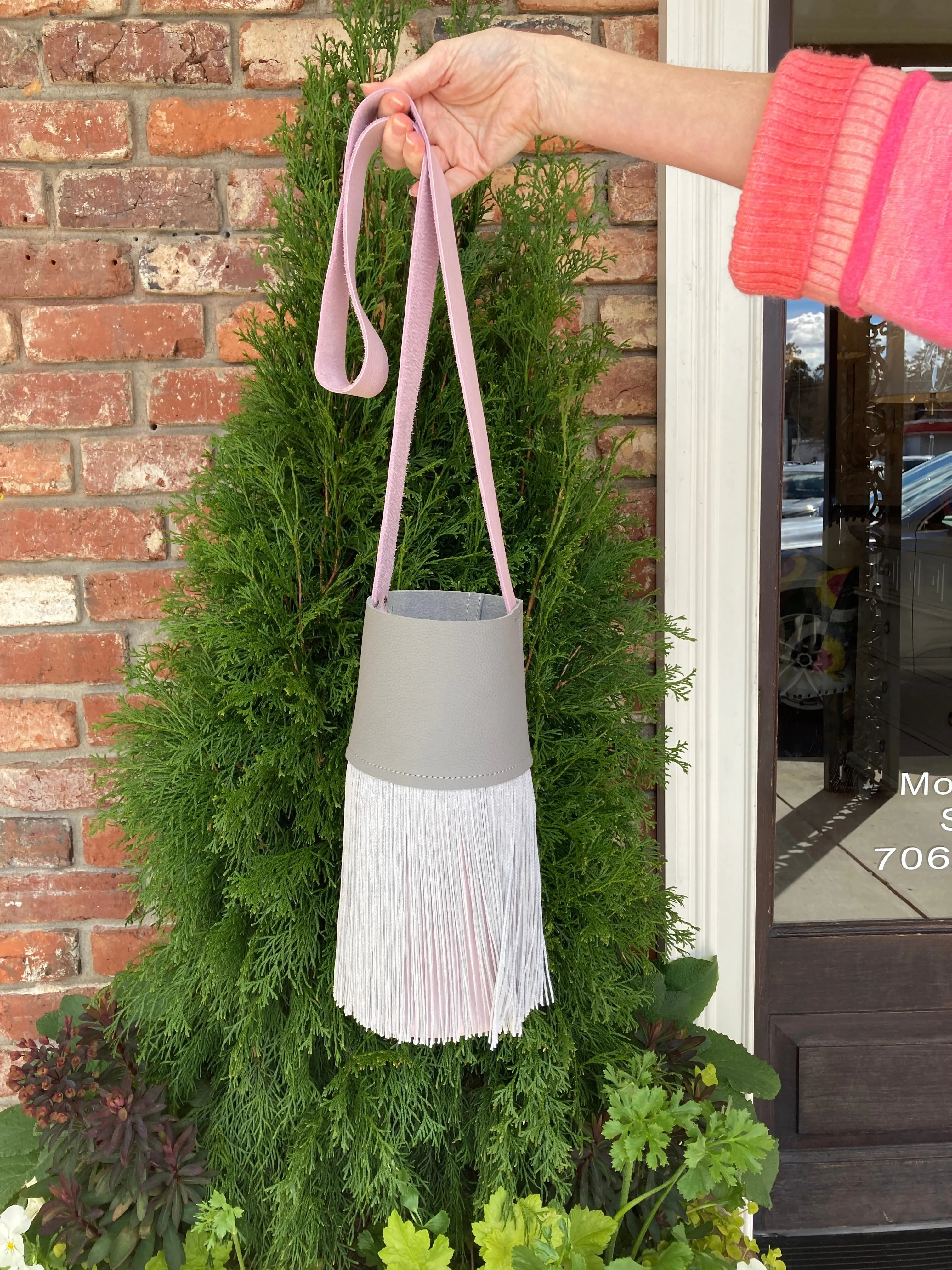 Pink and Grey Fringe Bag