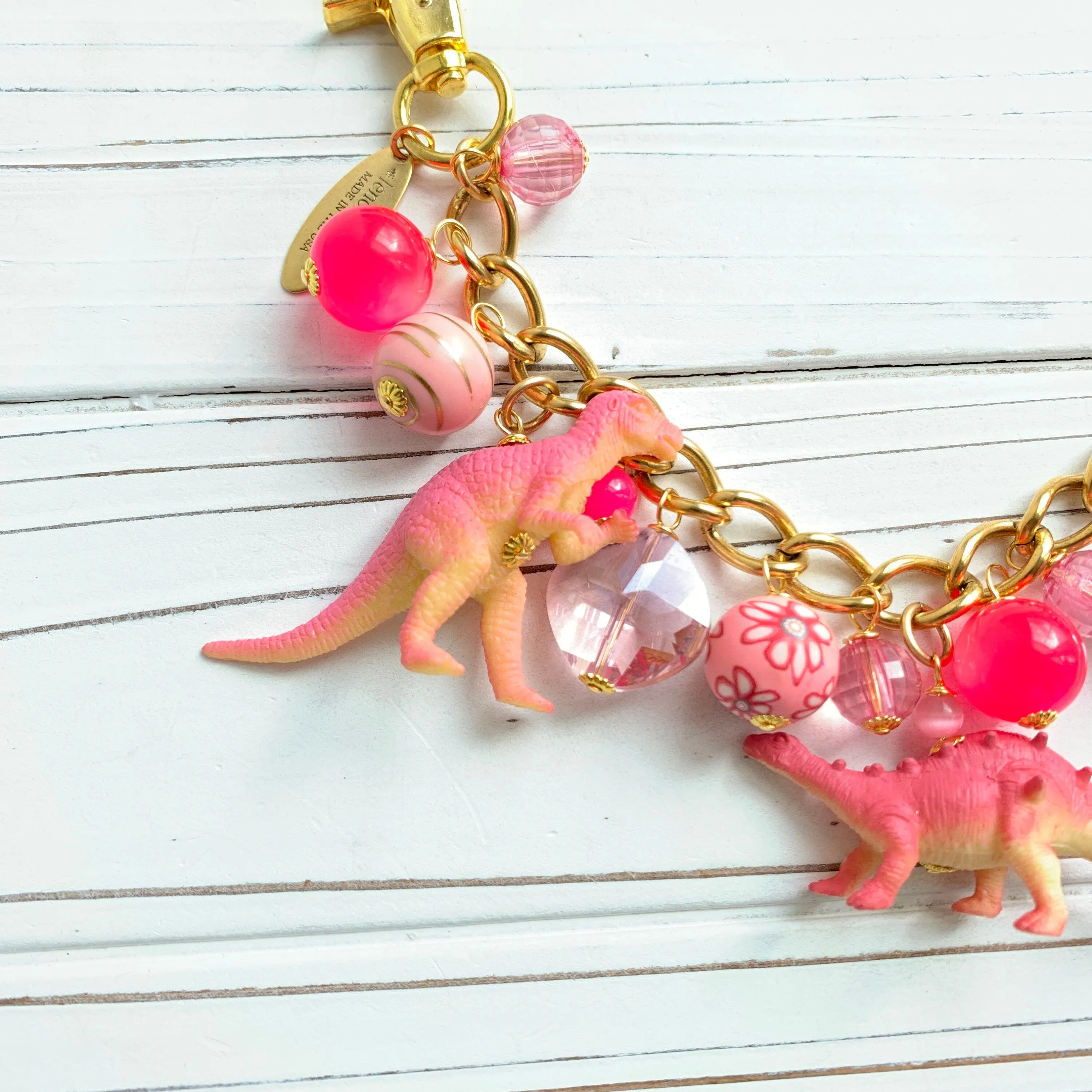 Pink Dinosaur Chain Bag Charm