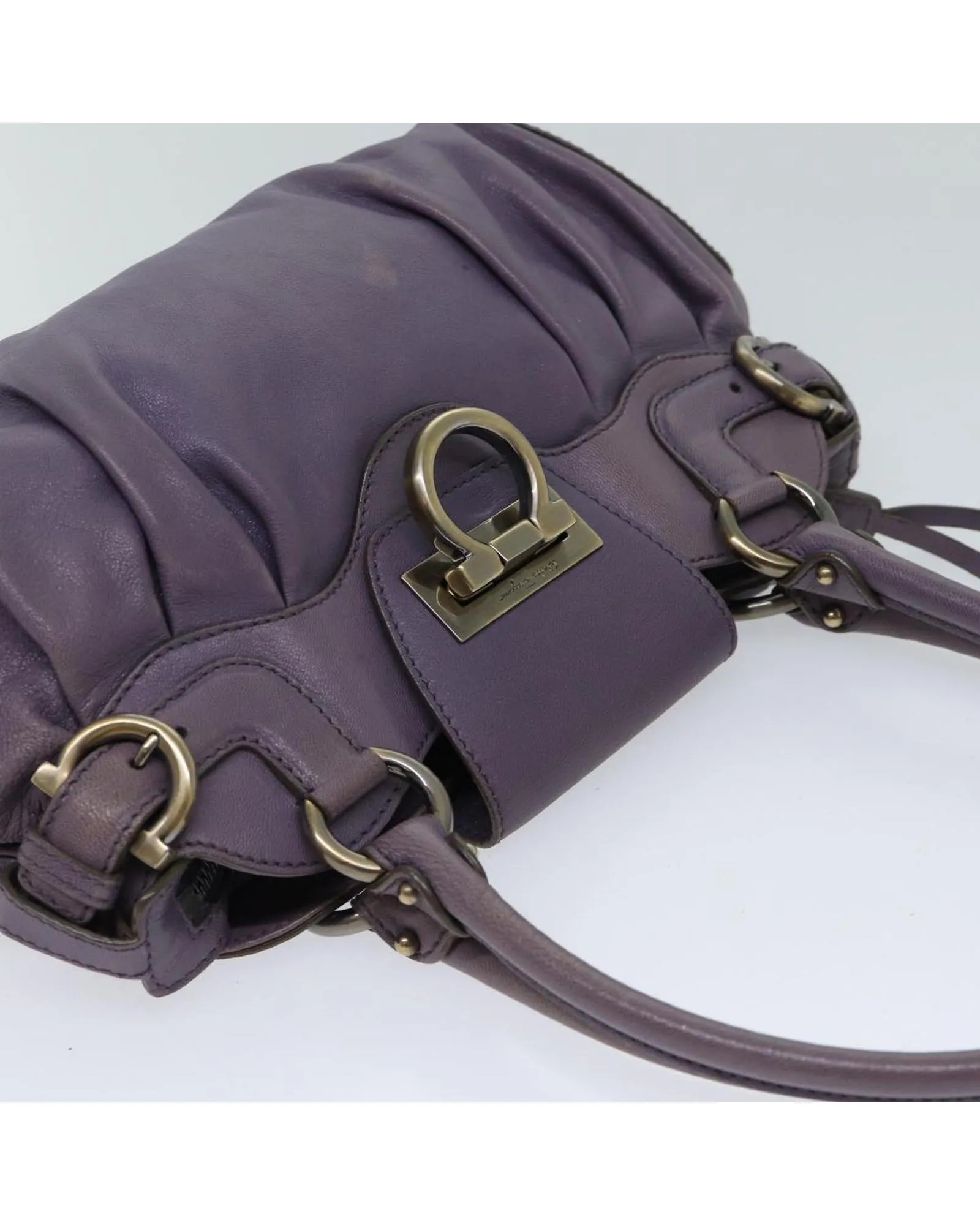 Purple Leather Gancini Hand Bag - Authentic