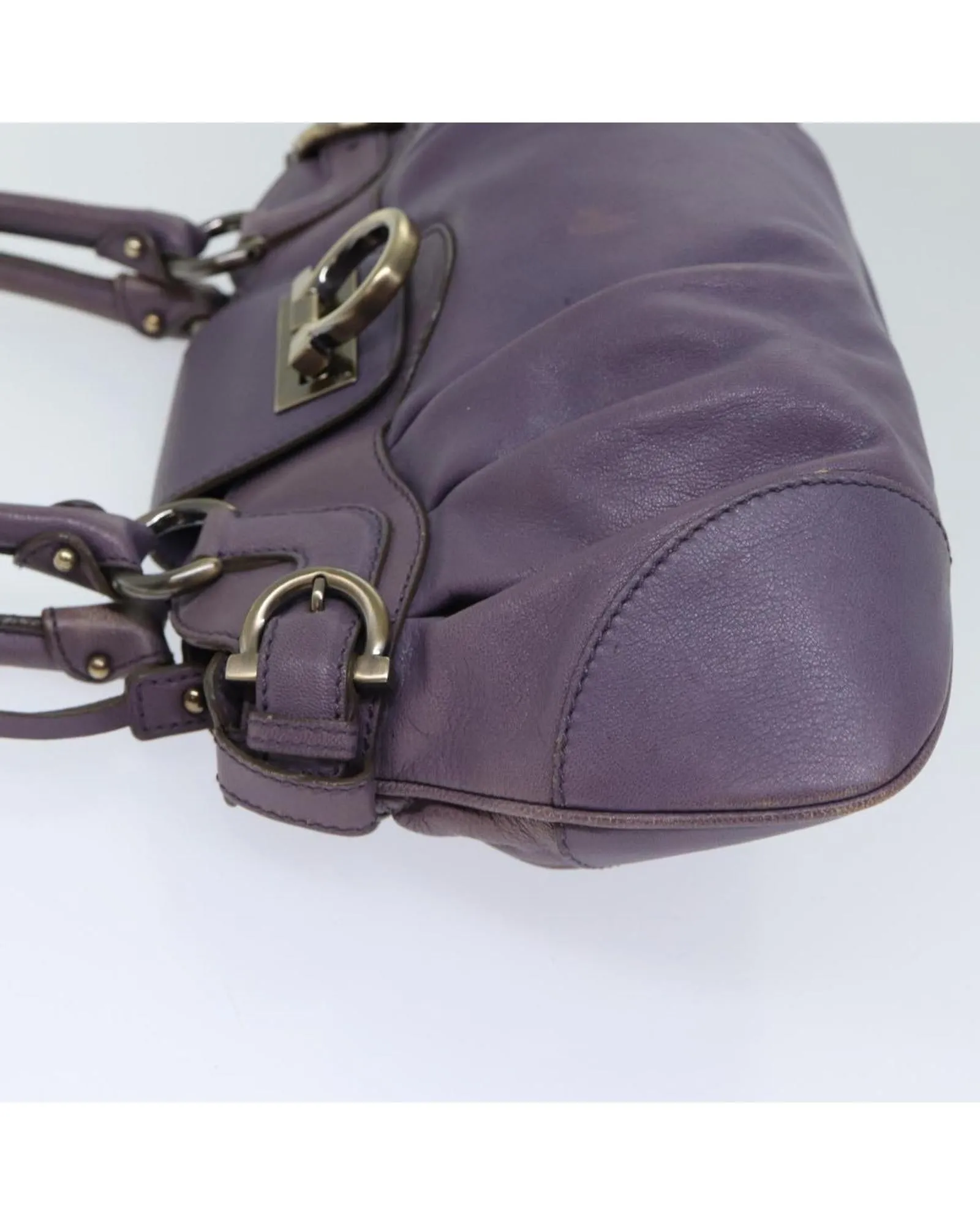 Purple Leather Gancini Hand Bag - Authentic