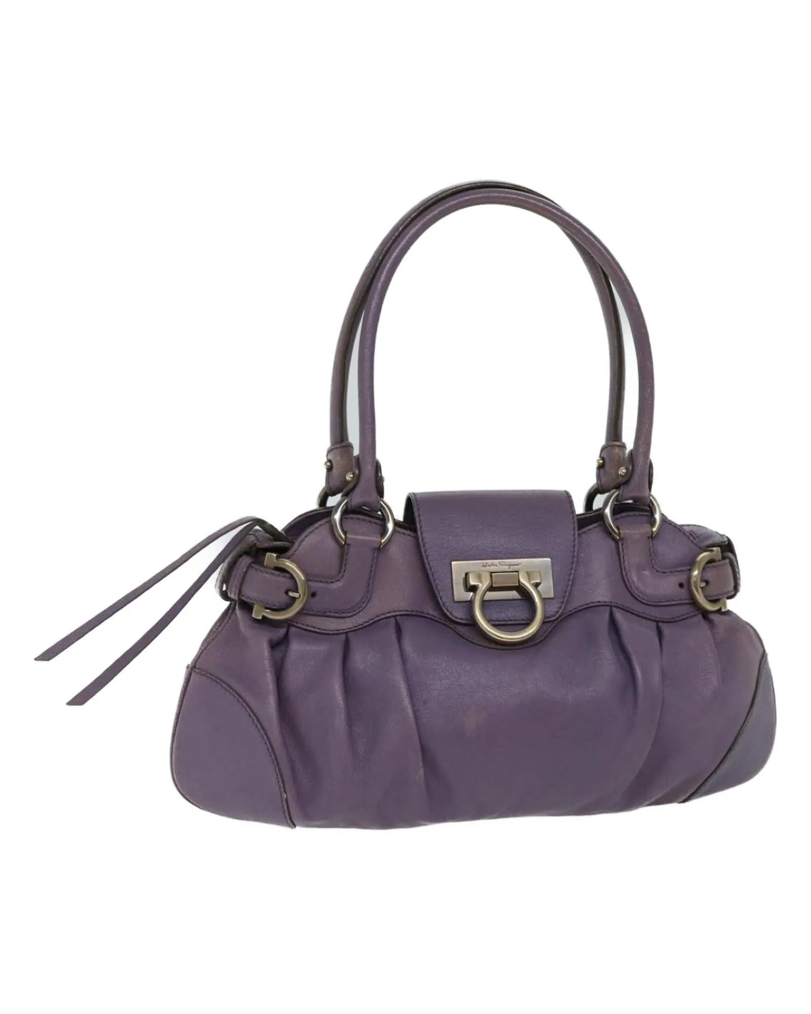 Purple Leather Gancini Hand Bag - Authentic