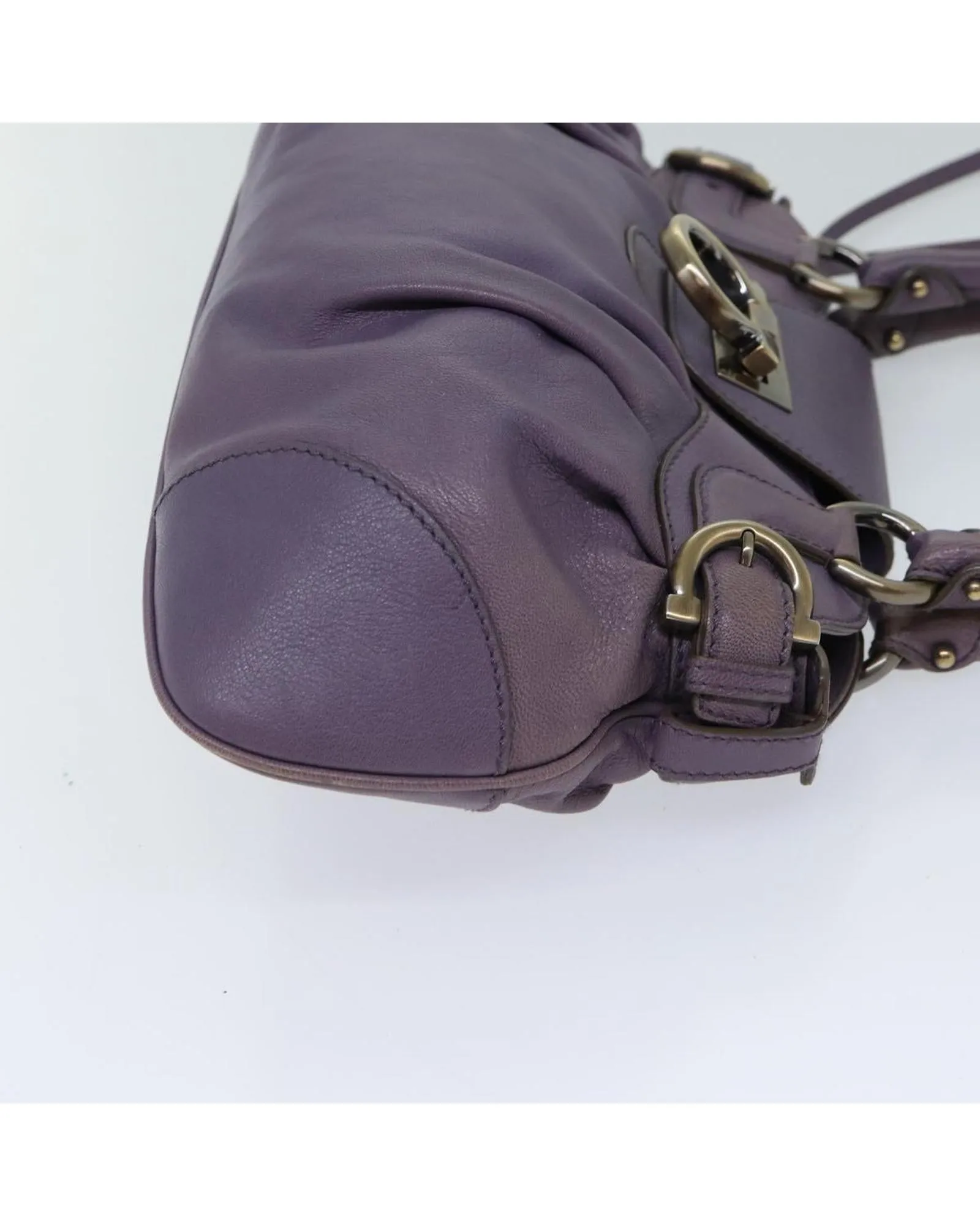 Purple Leather Gancini Hand Bag - Authentic