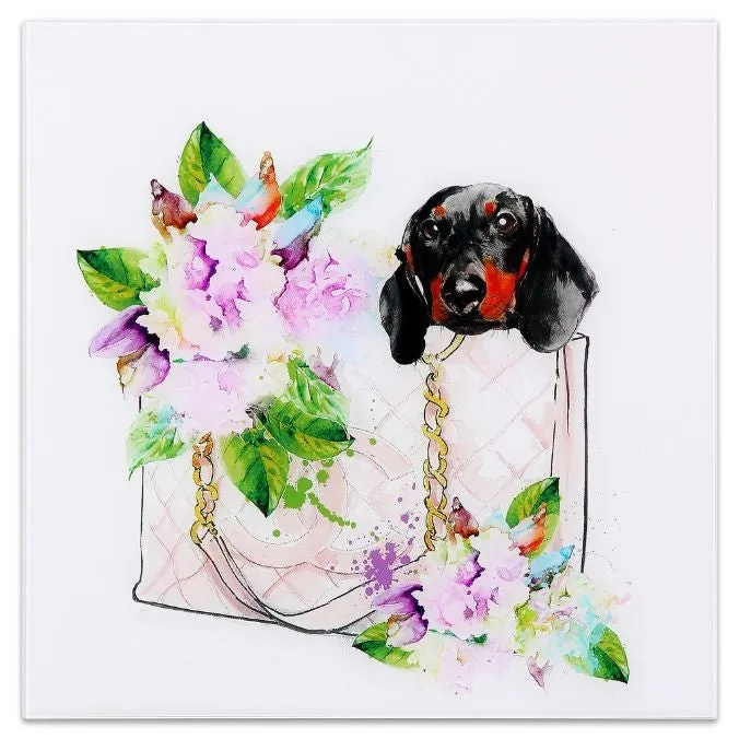 "Ready to Go" Frameless Free Floating Tempered Glass Panel Graphic Dog Wall Art