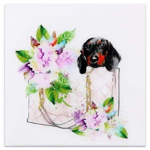 "Ready to Go" Frameless Free Floating Tempered Glass Panel Graphic Dog Wall Art