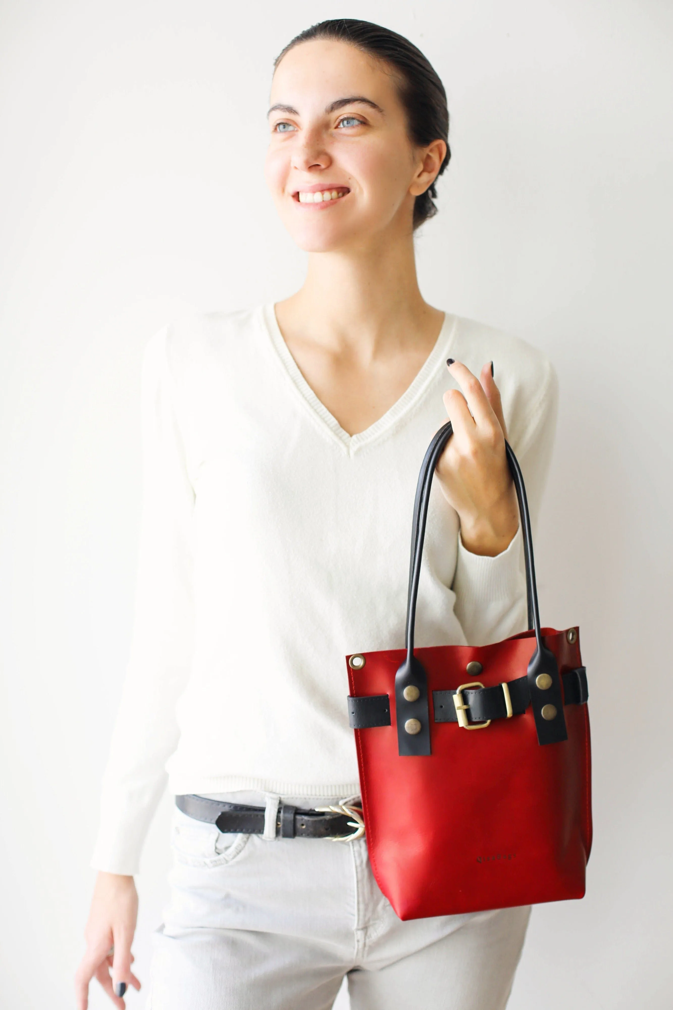 Red w/ Black Leather Handbag