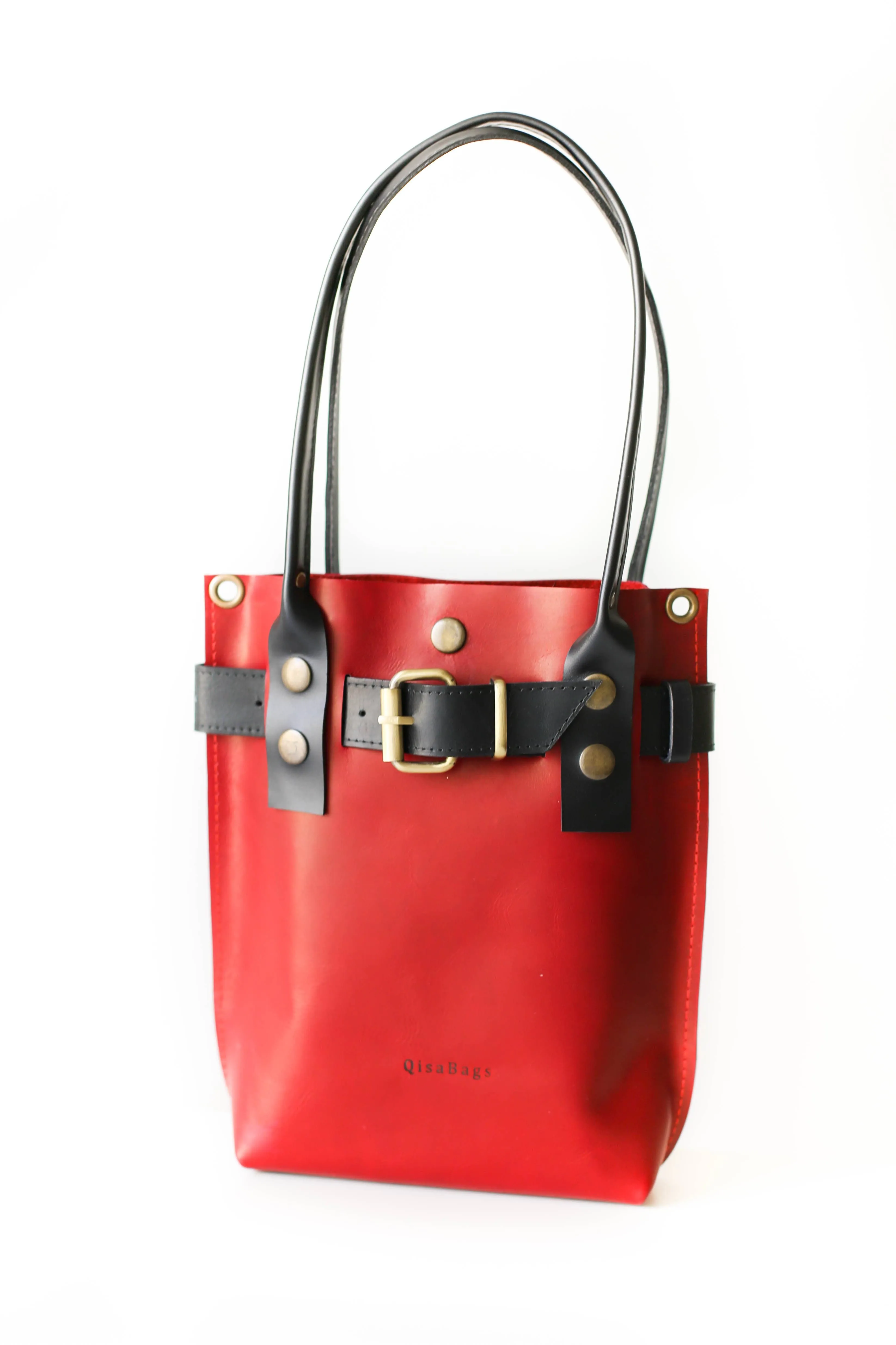 Red w/ Black Leather Handbag