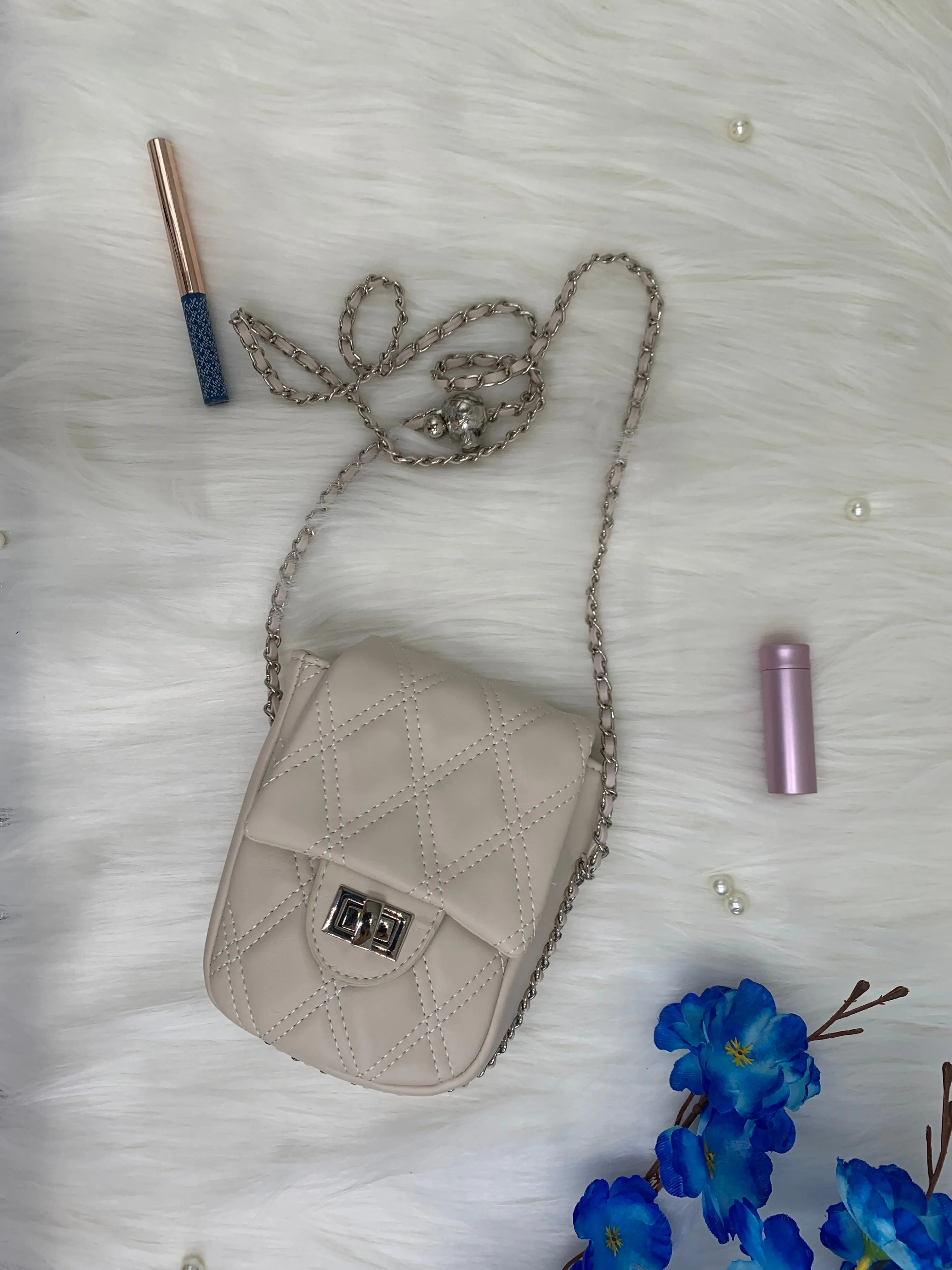 Solid Cream Small Sling Handbag