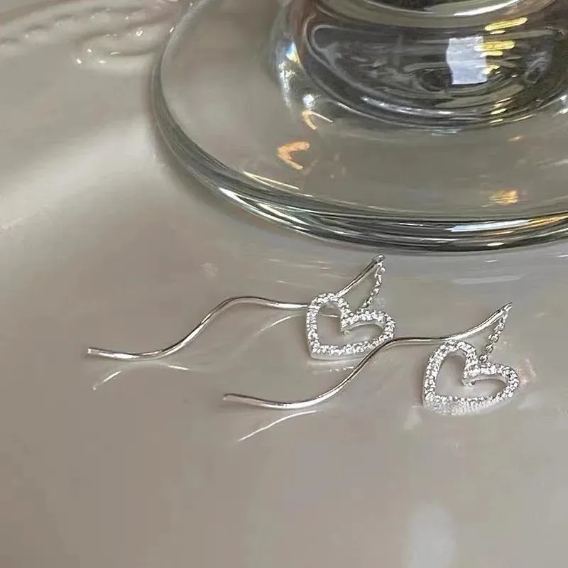 Steel Trend Long Wire Tassel Thread Star Heart Pendants Stainless Earring