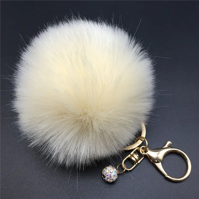 Stylish 8CM Rabbit Fur Fluffy Pompom Ball Handbag Car Pendant Key Chain Keyring