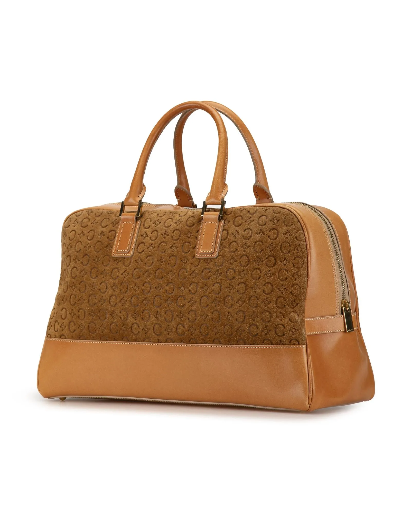 Suede Handbag with Calf Leather Trim and Rolled Leather Handles
