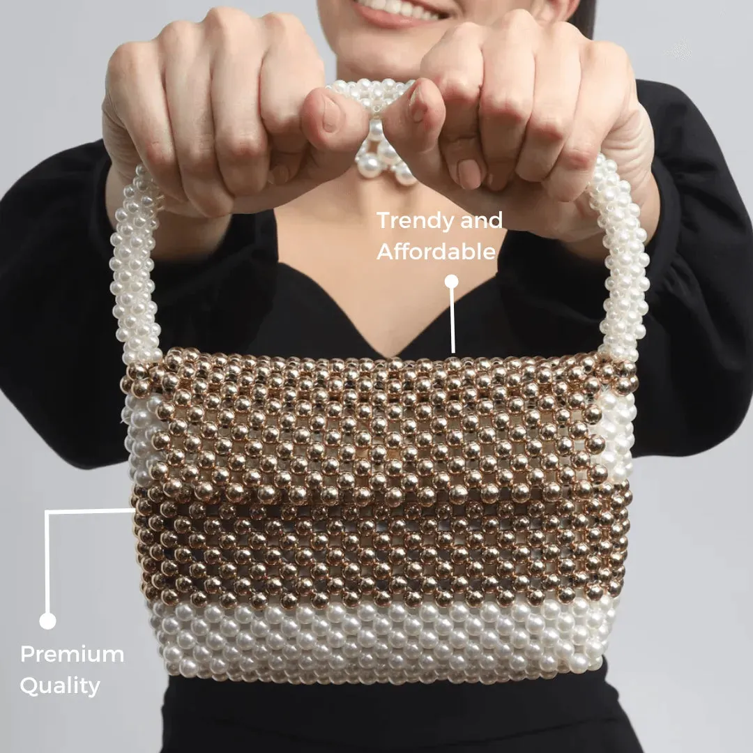 TFC Chic Pearl & Gold Beaded Handbag