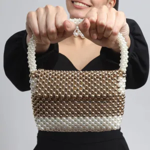TFC Chic Pearl & Gold Beaded Handbag