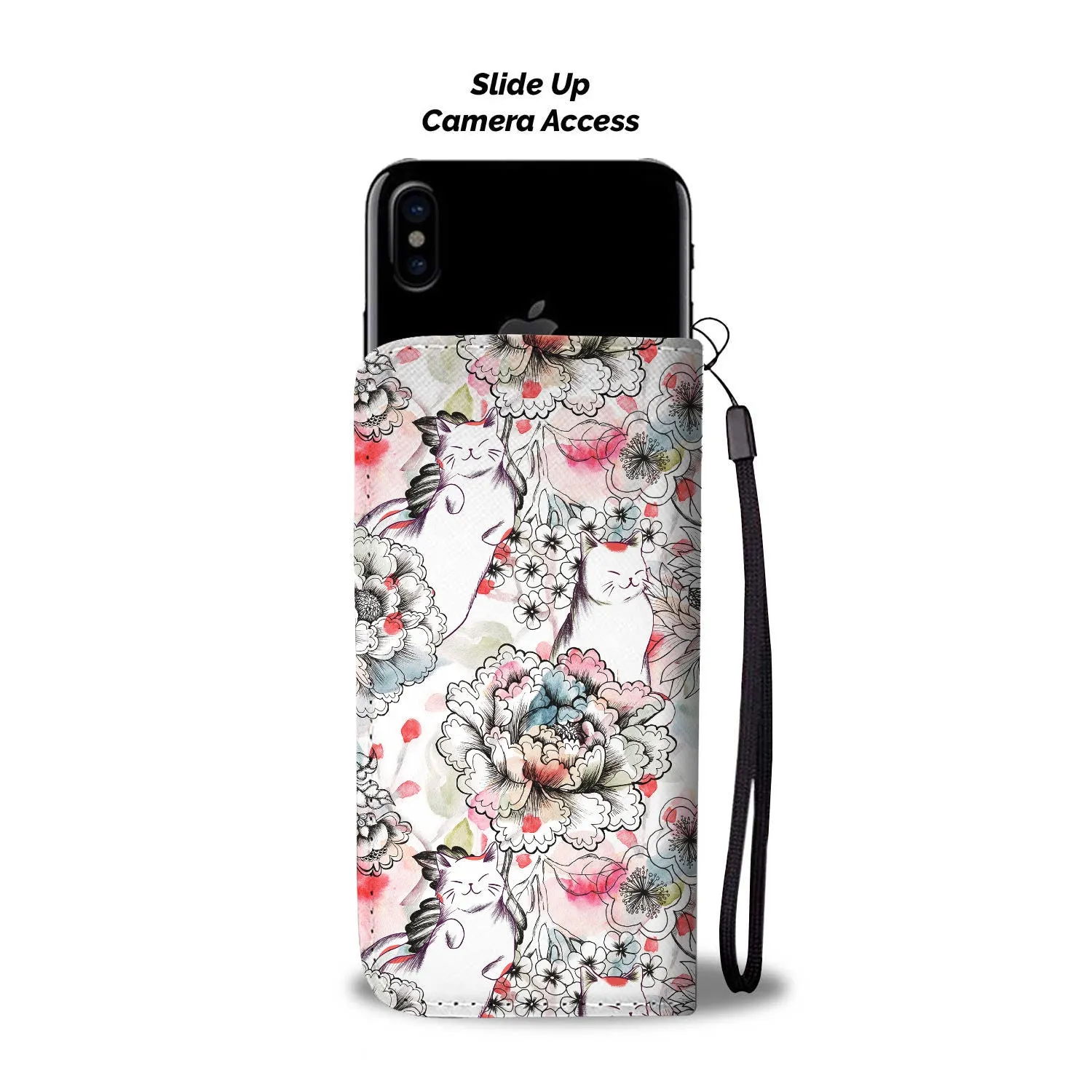 White Flowers Cats Wallet Case