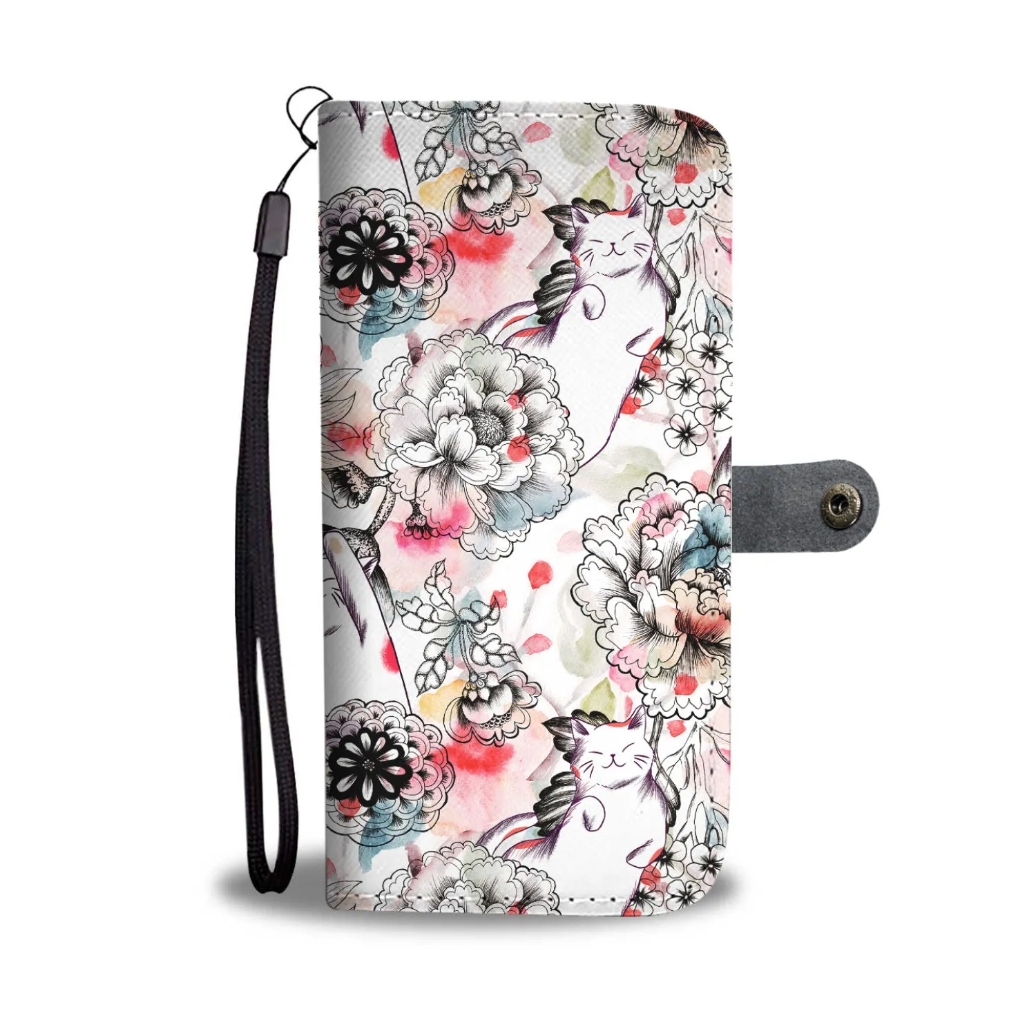 White Flowers Cats Wallet Case