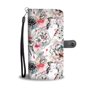 White Flowers Cats Wallet Case