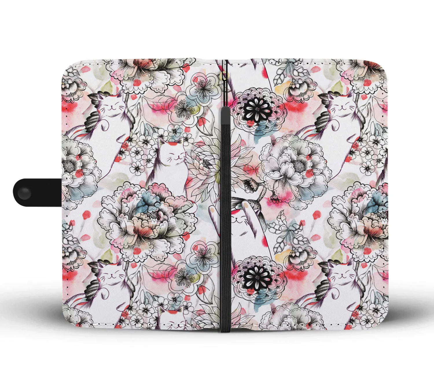 White Flowers Cats Wallet Case
